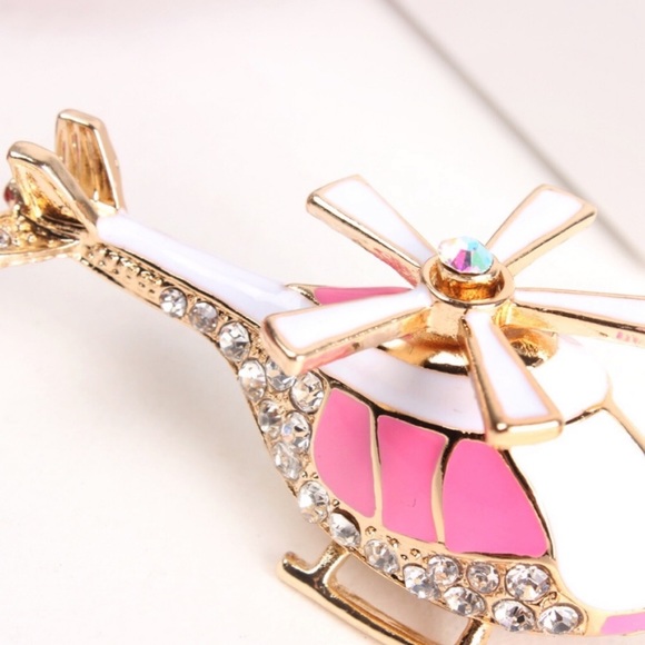 Whimsical Pink and White Crystal Helicopter Keychain Charm - Picture 3 of 16